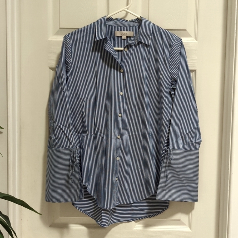 Loft Women's Striped Long Sleeve Button Down Dress Shirt French Cuff Size XS